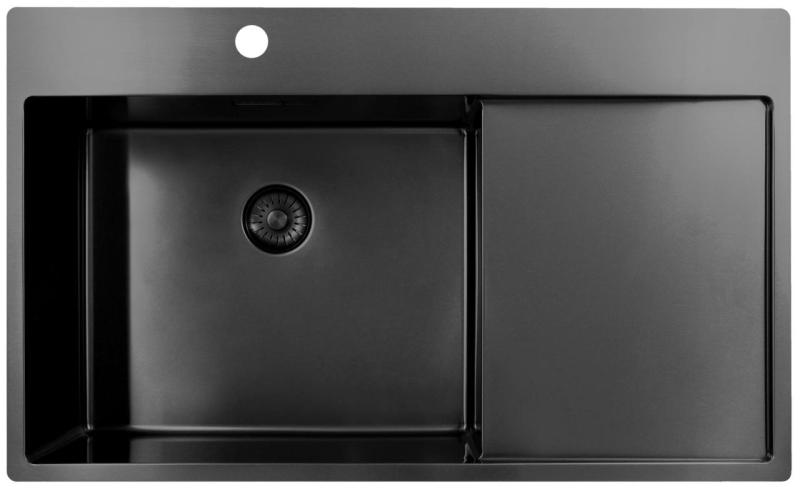 Pure.Sink Exclusivo Gun Metal diskho med avrinningsdel 86x52 cm Tapwing vänster PEX5086LT-61