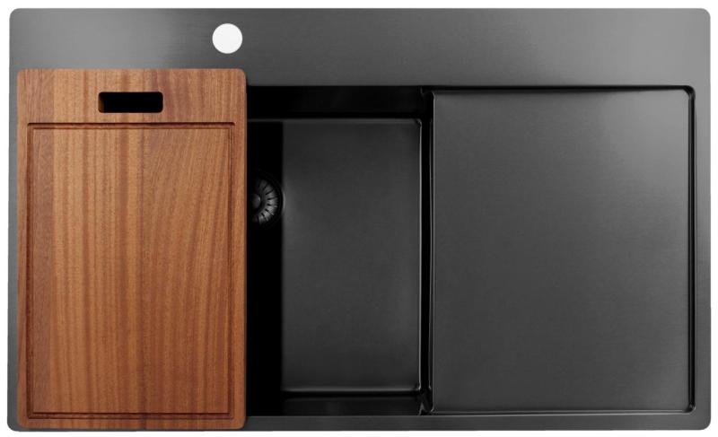 Pure.Sink Exclusivo Gun Metal diskho med avrinningsdel 86x52 cm Tapwing vänster PEX5086LT-61