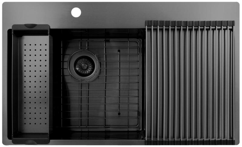 Pure.Sink Exclusivo Gun Metal diskho med avrinningsdel 86x52 cm Tapwing vänster PEX5086LT-61