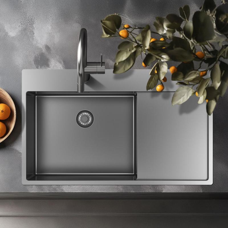 Pure.Sink Exclusivo RVS diskho med avrinningsområde 86x52 cm Tapwing höger PEX5086RT-02