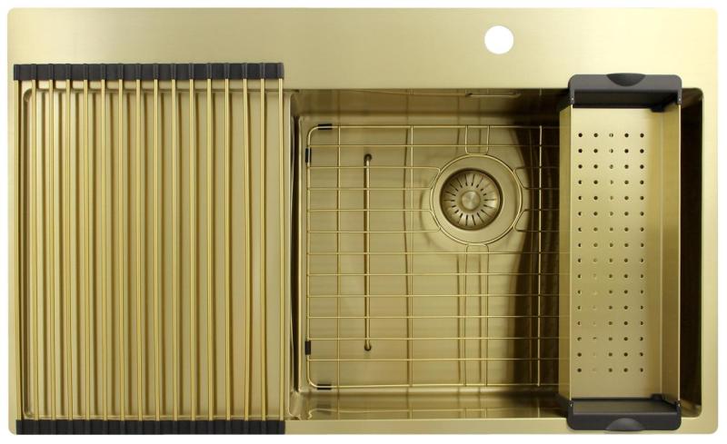 Pure.Sink Exclusivo Guld diskho med droppdel 86x52 cm Tapwing till höger PEX5086RT-60