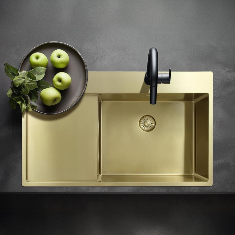 Pure.Sink Exclusivo Guld diskho med droppdel 86x52 cm Tapwing till höger PEX5086RT-60