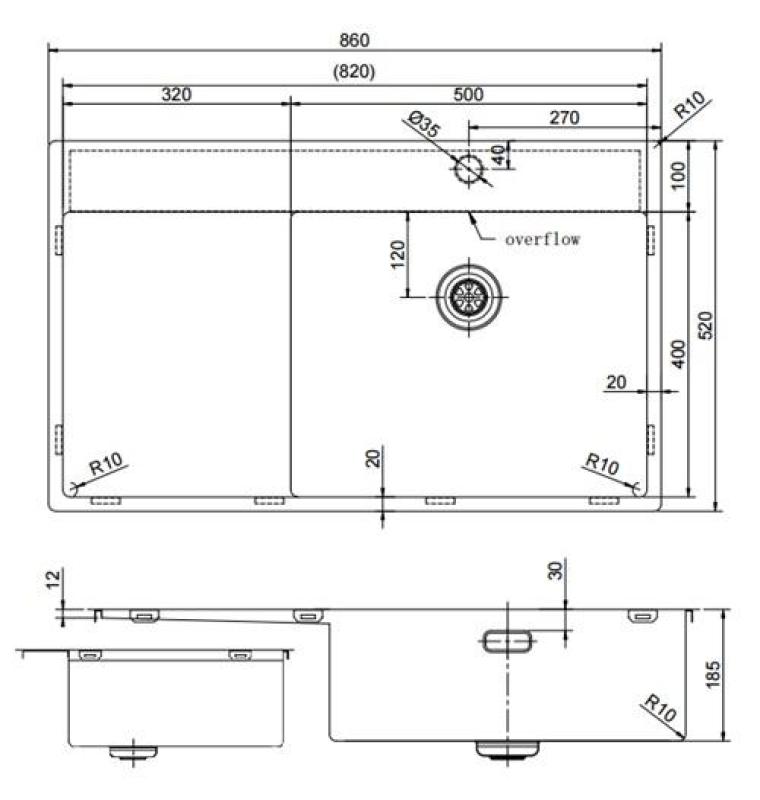 Pure.Sink Exclusivo Guld diskho med droppdel 86x52 cm Tapwing till höger PEX5086RT-60