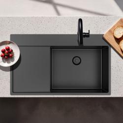 Pure.Sink Exclusivo Gun Metal diskbänk med droppområde 86x52 cm Tapwing höger PEX5086RT-61