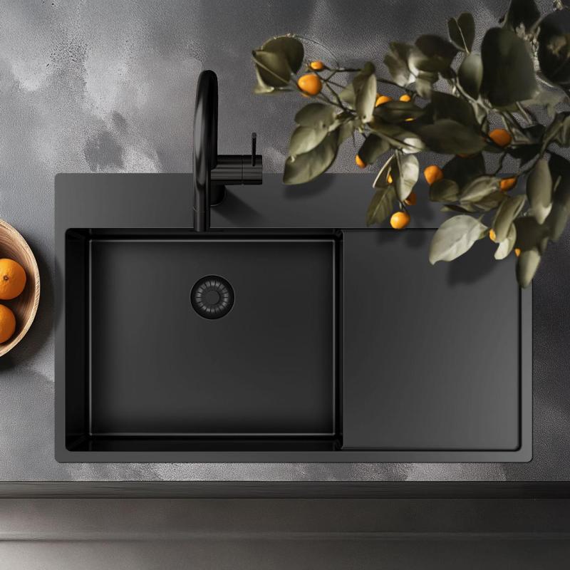 Pure.Sink Exclusivo Gun Metal diskbänk med droppområde 86x52 cm Tapwing höger PEX5086RT-61