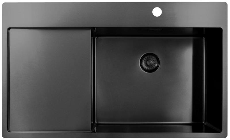 Pure.Sink Exclusivo Gun Metal diskbänk med droppområde 86x52 cm Tapwing höger PEX5086RT-61
