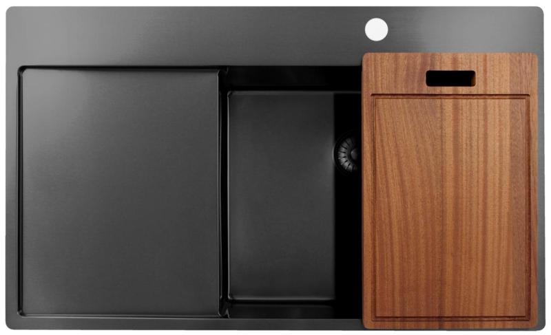 Pure.Sink Exclusivo Gun Metal diskbänk med droppområde 86x52 cm Tapwing höger PEX5086RT-61