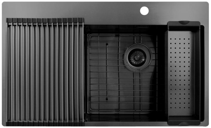 Pure.Sink Exclusivo Gun Metal diskbänk med droppområde 86x52 cm Tapwing höger PEX5086RT-61