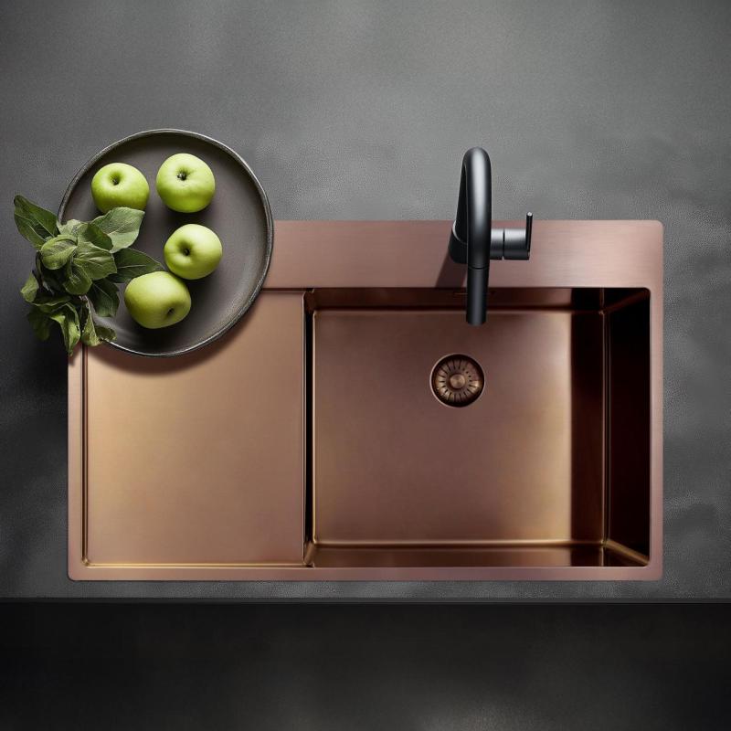 Pure.Sink Exclusivo Koppar diskho med droppskydd 86x52 cm Tapwing höger PEX5086RT-62