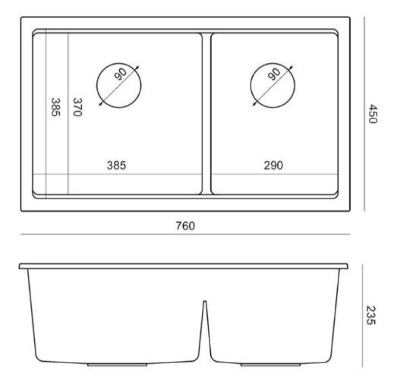 Quadri Newport II Dubbel Grå Granit Uppbyggnad Diskho 76x45 cm med Kopparplugg 1208971360
