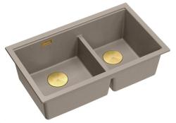 Quadri Newport II Dubbel Taupe Granit Infälld Diskbänk 76x45 cm med Guldplugg 1208971367