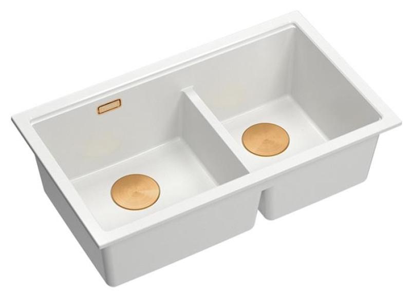 Quadri Newport II Dubbel Vit Granit Undermonterad Diskho 702 x 390 mm med Kopparplugg 1208971373