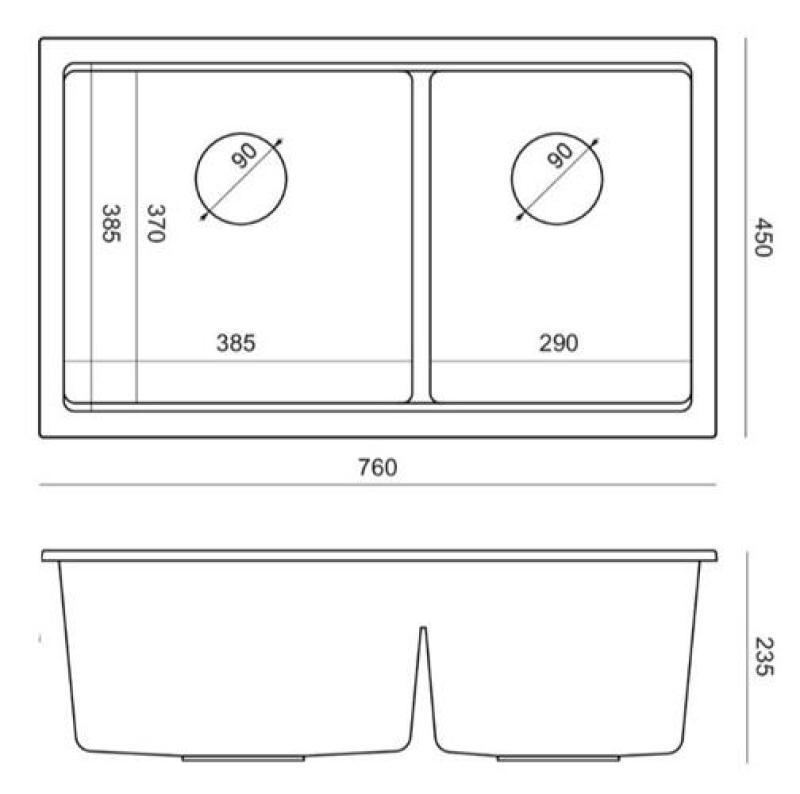 Quadri Newport II Dubbel Antracit Granit Undermonterad Diskbänk 702 x 390 mm med Guldplugg 1208971379