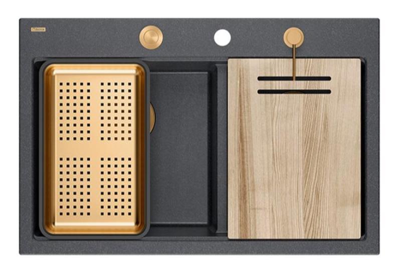 Quadri Hard Rock Dubbel Antracit Granit Påbyggnad Diskho 76x50 cm med Kopparkork och tillbehör 1208971388