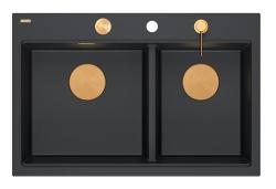 Quadri Hard Rock Dubbel Svart Granit Uppbyggnad Diskho 76x50 cm med Kopparplugg och tillbehör 1208971390