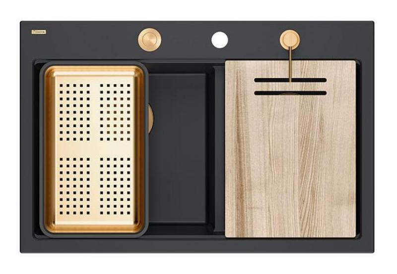 Quadri Hard Rock Dubbel Svart Granit Uppbyggnad Diskho 76x50 cm med Kopparplugg och tillbehör 1208971390