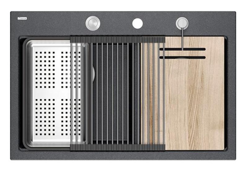 Quadri Hard Rock Dubbel Antracit Granit Påbyggnadsdiskbänk 76x50 cm med Rostfritt stål plugg och tillbehör 1208971399