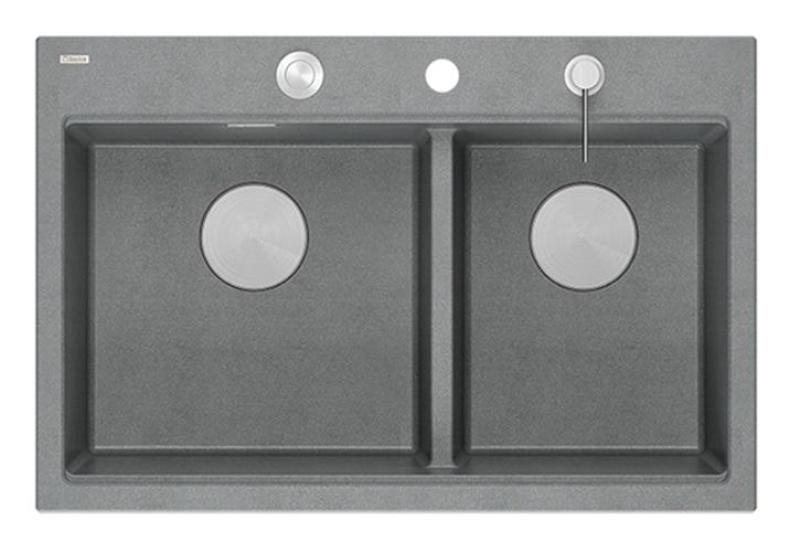 Quadri Hard Rock Dubbel Grå Granit Monterad Diskbänk 76x50 cm med Rostfritt Stål Plugg och Tillbehör 1208971400