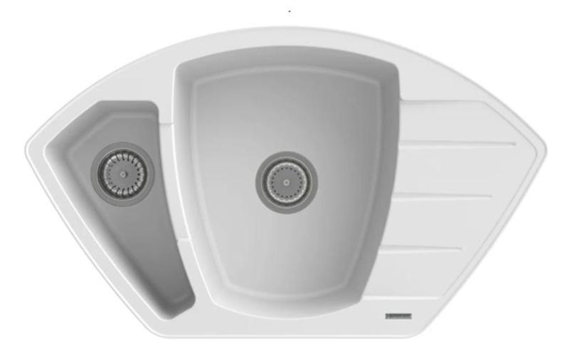 Graniteland Monte Granit vit hörndiskho överbyggnad 901x538mm med rostfritt stål plugg 1208971415