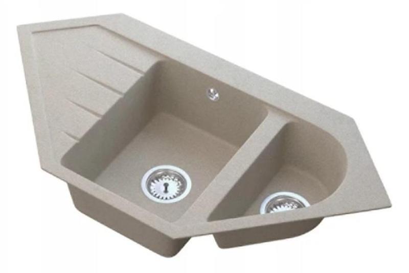 Graniteland Amiata Granit beige Hörndiskbänk påbyggnad 965x496mm med rostfritt stål plugg 1208971417