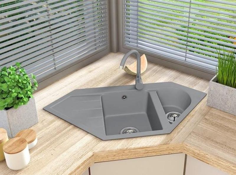 Graniteland Amiata Granit grå Hörndiskho uppförande 965x496mm med rostfritt stålpropp 1208971419