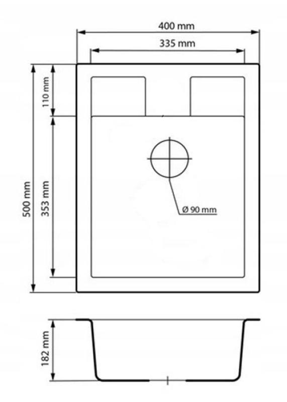 Graniteland Prest Granit svart diskbänk Tapwing med kranhålsbänk påbyggnad 400x500mm med RVS Plug 1208971421
