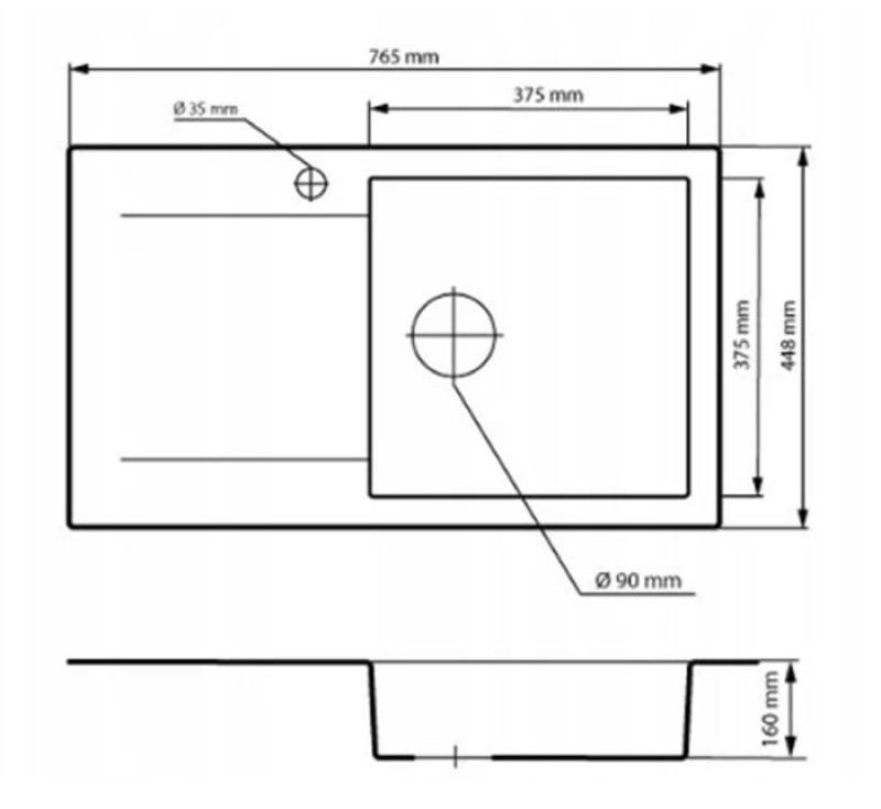 Graniteland Liri Granit Svart diskho med avrinningsyta 765x448 mm 1208971438