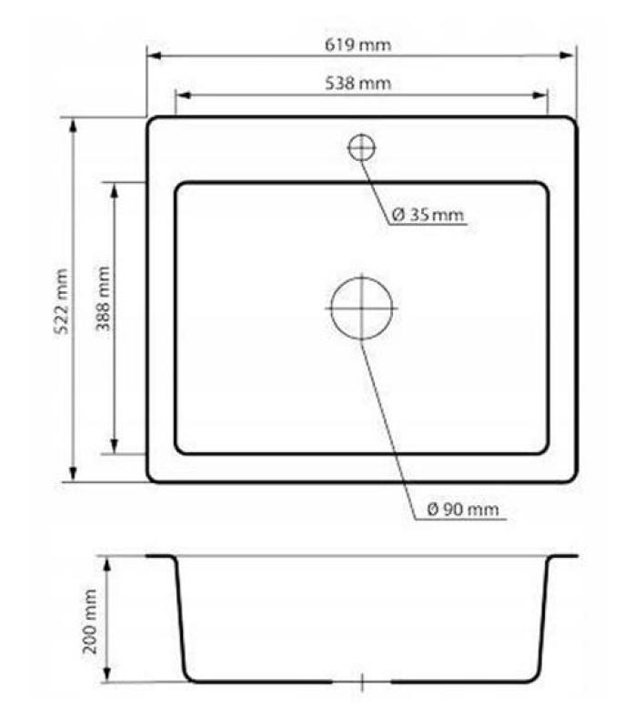 Graniteland Vastone Granit Diskbänk 619x522 mm Vit Påbyggnad med Kranhålsbänk och Rostfritt Stålstopp 1208971445