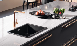 Ausmann Ceramic Ember Keramisk Matt Svart Fyrkantig Diskbänk för Uppbyggnad och Underbyggnad 40 x 40 cm med Kopparplugg 1208971487