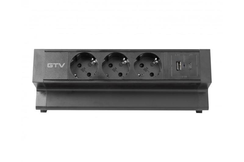 Möbeluttag BASCO, 3xSCHUKO, USB A+C, kabel 1,5 m, svart