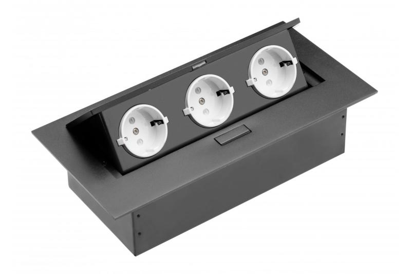 Möbeluttag, 3xSCHUKO, kabel 1,5 m, svart