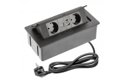 Möbeluttag MULTISOFT, 2xSCHUKO, USB A+C, RJ45, kabel 1,5 m, svart