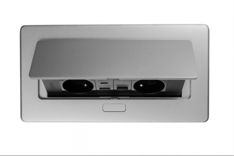 Möbeluttag MULTISOFT, 2xSCHUKO, USB A+C, RJ45, kabel 1,5 m, aluminium