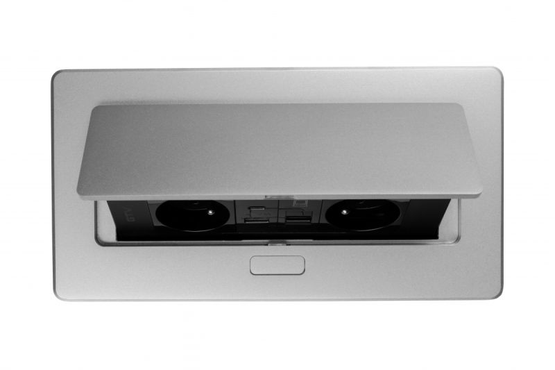 MULTISOFT Möbeluttag 2x Uttag med Jordning, USB A+C, RJ45, Strömkabel med Stickkontakt, Aluminium