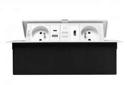 MULTISOFT möbeluttag 2x uttag med jordning, USB A+C, RJ45, HDMI, strömkabel med stickkontakt, vit
