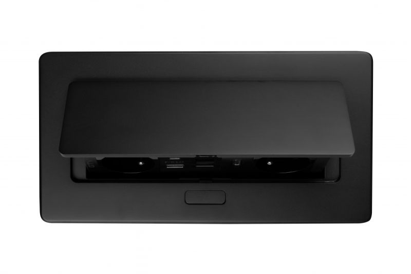 MULTISOFT möbeluttag 2x Uttag med Jordning, USB A+C, RJ45, HDMI, Strömkabel med Stickkontakt, Svart