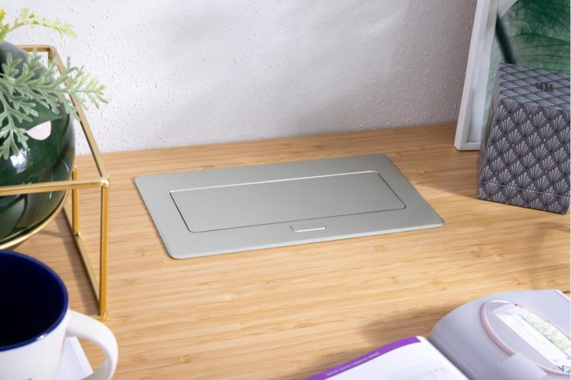 MULTISOFT möbeluttag 2x uttag med jordning, USB A+C, RJ45, HDMI, strömkabel med kontakt, aluminium