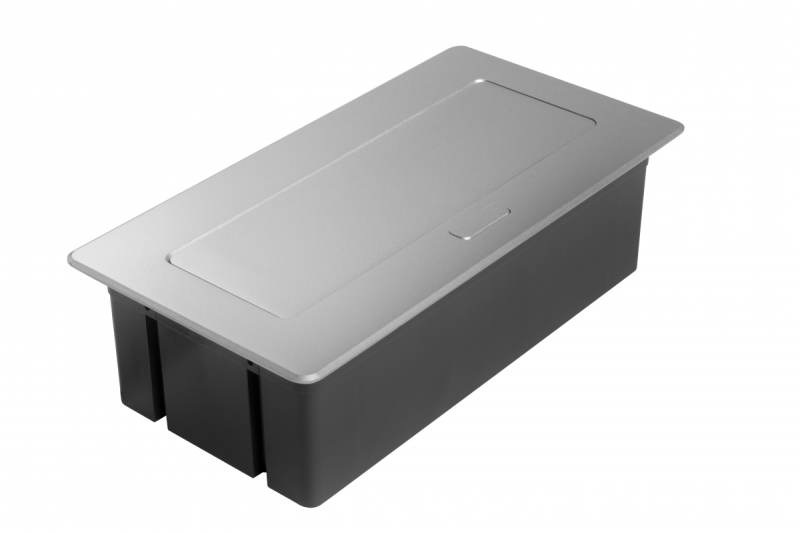 MULTISOFT möbeluttag 2x uttag med jordning, USB A+C, RJ45, HDMI, strömkabel med kontakt, aluminium