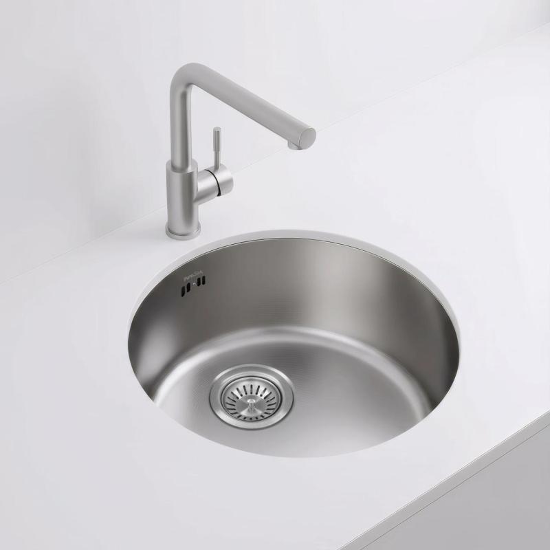 Pure.Sink Rondo RVS Rund Diskho planinbyggnad, underbyggnad och överbyggnad 38 cm PRN38-02