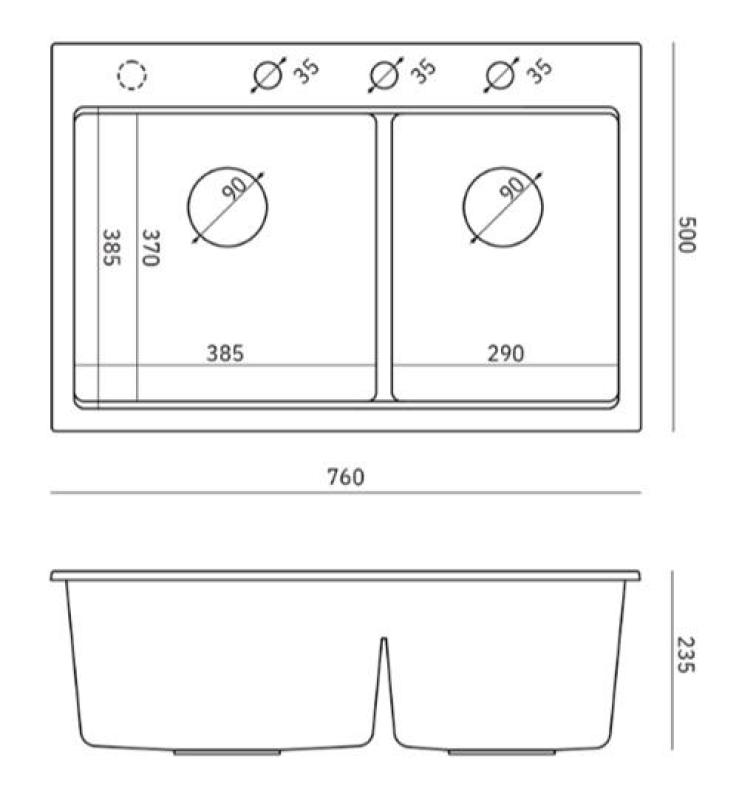 Quadri Hard Rock Dubbel Beige Granit Påbyggnad Diskbänk 76x50 cm med Guldplugg och tillbehör 1208971663