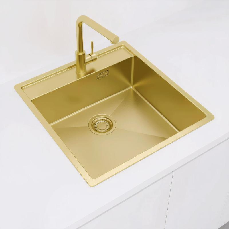 Pure.Sink Luxion Guld diskho 51x50 cm Kranvinge med kranhål PLX5150T-60