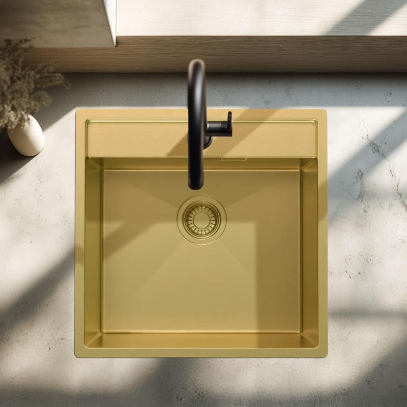 Pure.Sink Luxion Guld diskho 51x50 cm Kranvinge med kranhål PLX5150T-60