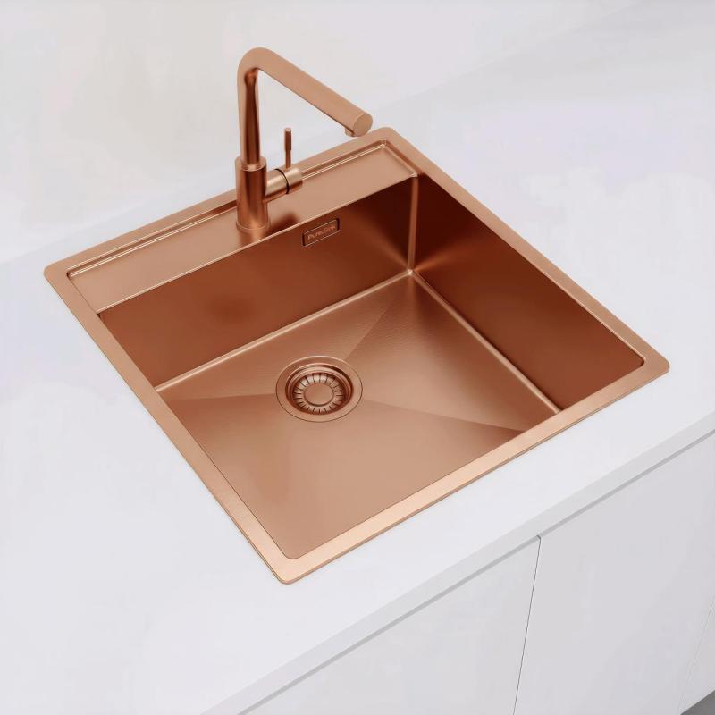 Pure.Sink Luxion Koppar diskho 51x50 cm Kranvinge med kranhål PLX5150T-62