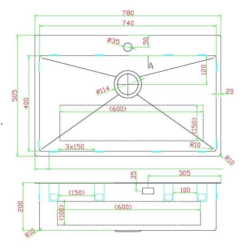 Pure.Sink Luxion Stor rostfritt stål diskho 78x50 cm Kranvinge med kranhål PLX7850T-02