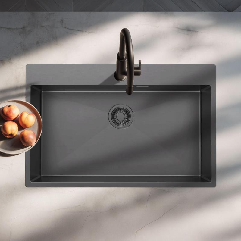 Pure.Sink Luxion Stor diskho i gun metal 78x50 cm Kranvinge med kranhålsbank PLX7850T-61