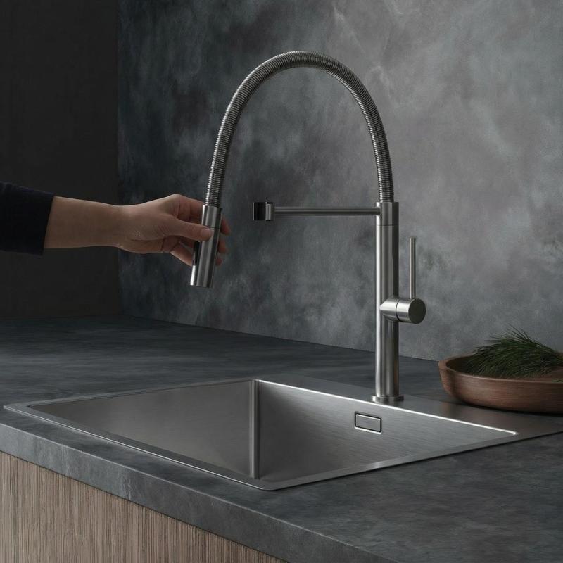 Pure.Sink Luxion Massiv rostfri köksblandare Profi med flexibel utloppsrör och 2 stråltyper PLXFLEX-02