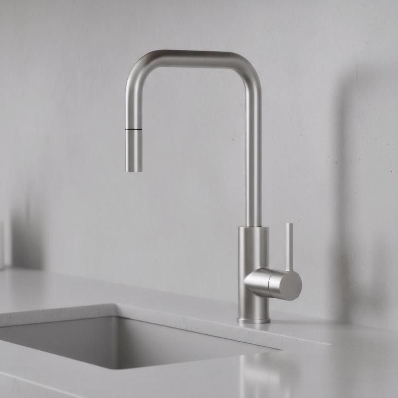 Pure.Sink Luxion massiv rostfri köksblandare, fyrkantig med utdragbart utlopp PLXSQUA-02