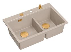 Quadri Hard Rock Dubbel Beige Granit Påbyggnad Diskbänk 76x50 cm med Kopparplugg och tillbehör 1208971726