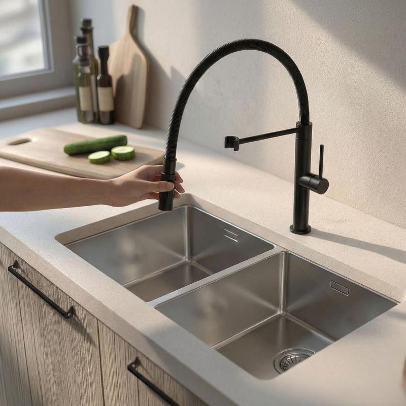 Pure.Sink Luxion Matt svart köksblandare Profi med flexibel utloppsrör och 2 strålformer PLXFLEX-10