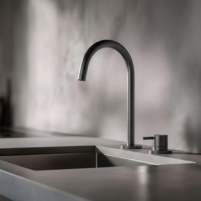 Pure.Sink Luxion 2-håls kran i gun metal med rund pip PLX2HR-61